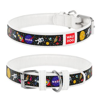 Waudog obojek kožený NASA bílý (37-48cm/2,5cm)