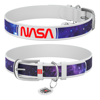 Waudog obojek kožený NASA21 bílý (38-49cm/2,5cm)