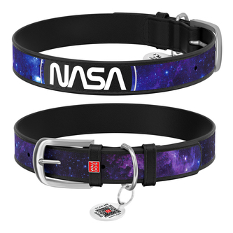 Waudog obojek kožený NASA21 černý (30-39cm/2cm)