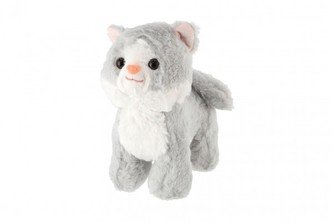 Kočka/Kočička stojící plyš 23cm šedivá se zvukem v sáčku 0+