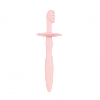 Canpol babies Silikonový zubní kartáček/kousátko se štítkem růžový