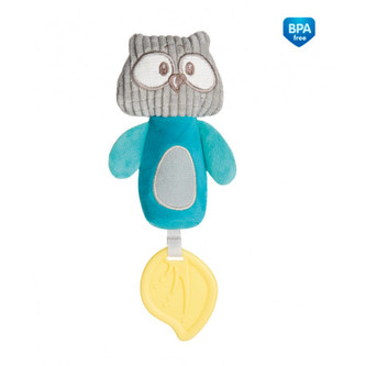 Canpol babies Plyšová pískací činka s kousátkem PASTEL FRIENDS tyrkysová sova