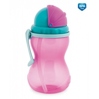 Canpol babies Sportovní lahev se slámkou 370ml růžová