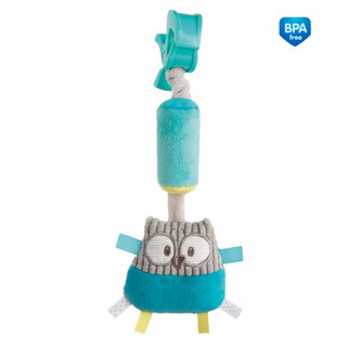 Canpol babies Plyšová hračka se zvonečkem a klipem PASTEL FRIENDS tyrkysová sova