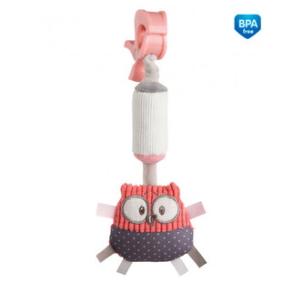 Canpol babies Plyšová hračka se zvonečkem a klipem PASTEL FRIENDS červená sova