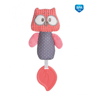 Canpol babies Plyšová pískací činka s kousátkem PASTEL FRIENDS červená sova