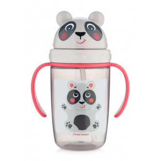 Canpol babies Hrneček se silikonovou slámkou HELLO LITTLE 400ml béžový