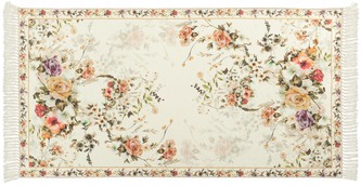 Kusový vzorovaný koberec s třásněmi SUNSHINE 80x150 cm bílé květy Multidecor