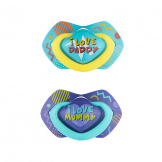 Canpol babies Set symetrických silikonových dudlíků Light touch 18m+ NEON LOVE modrý