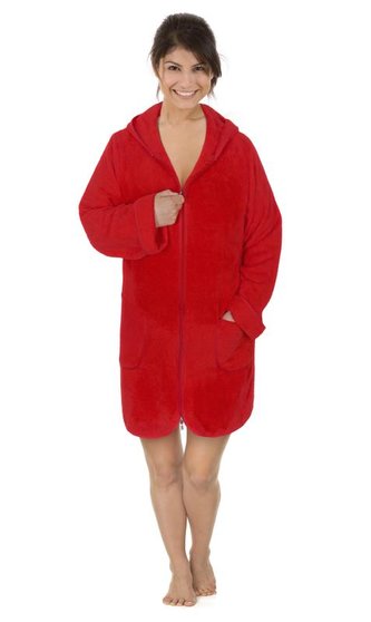 Froté župan dámský na zip - červený - vel. XL