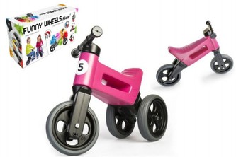 Odrážedlo FUNNY WHEELS Rider Sport růžové  2v1, výška sedla 28/30cm nosnost 25kg 18m+ v krabici