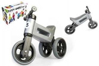 Odrážedlo šedá FUNNY WHEELS 2v1 výška sedadla nastavitelná 28/31cm nosnost 50kg 18m+ v krabici