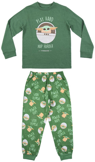 Dětské pyžamo - tričko a kalhoty Star Wars|Hvězdné války: TV seriál The Mandalorian The Child (12 let) zelená bavlna