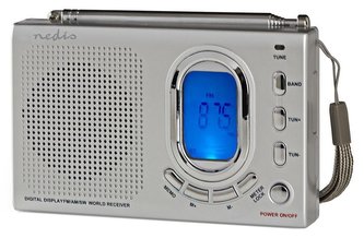 NEDIS přenosné rádio/ AM/ FM/ SW/ napájení z baterie/ síťové napájení/ digitální/ 1.5 W/ budík/ časovač vypnutí/ šedé