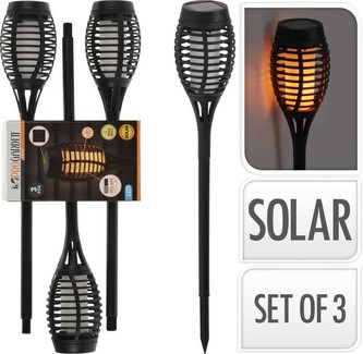 Lampa solární zahradní pochodeň s efektem plamene sada 3 ks