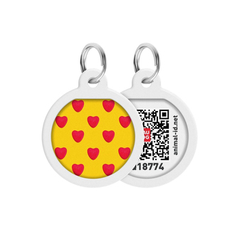 Waudog chytrá ID známka s QR tagem Žlutá se srdíčky
