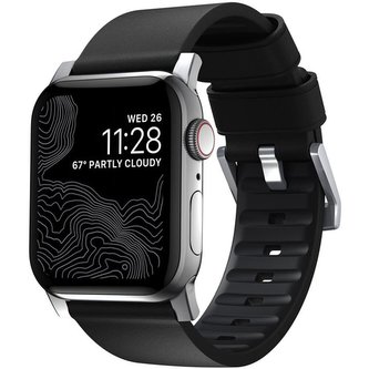 Nomad Active Pro hydrofobní kožený řemínek Apple Watch 45/44/42mm černý/stříbrný