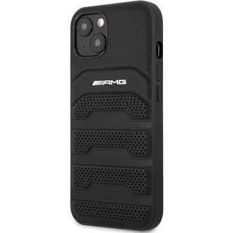 AMG Genuine Leather Perforated Kožený Kryt iPhone 13 černý