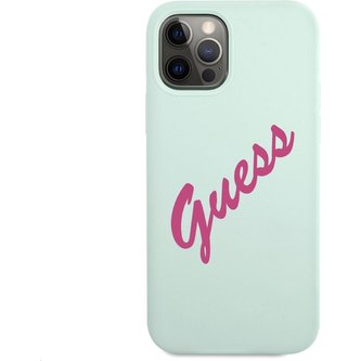 Guess Silicone Vintage Script kryt Apple iPhone 12/ 12 Pro mentolový