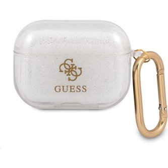 Guess 4G TPU Glitter pouzdro pro Airpods Pro čiré