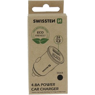 SWISSTEN CL adaptér 2x USB 4,8A METAL černý (ECO Balení)