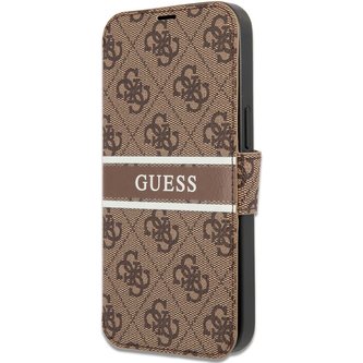 Guess PU 4G Printed Stripe Book Case iPhone 13 hnědý