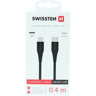 SWISSTEN kabel USB-C / microUSB 0,4 M černý