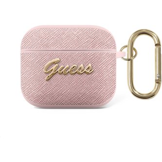 Guess Saffiano PC/PU Metal Logo pouzdro pro Airpods 3 růžové