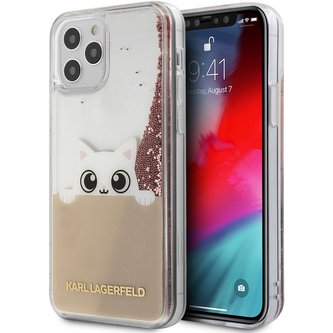 Karl Lagerfeld Liquid Glitter Peek a Boo kryt iPhone 12/12 Pro 6.1" růžový