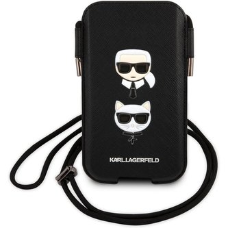 Karl Lagerfeld and Choupette Head Saffiano PU Pouch kapsa (S/M) černá