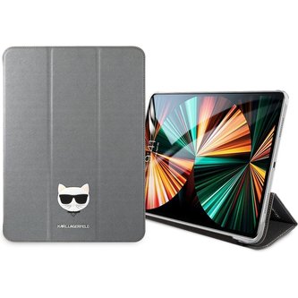 Karl Lagerfeld Choupette Head Saffiano pouzdro iPad Pro 12.9" stříbrné