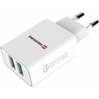 SWISSTEN síťový adaptér 2x USB QC 3.0 + USB, 23W bílý (ECO BALENÍ)