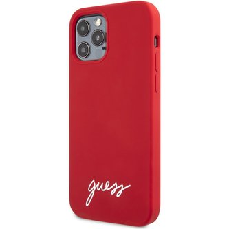 Guess Handscript Liquid Silicone Kryt iPhone 12/12 Pro červený