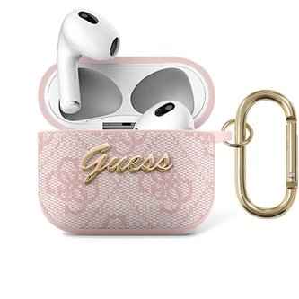 Guess 4G Script PC/PU pouzdro pro Airpods 3 růžové