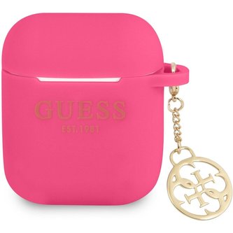 Guess 4G Charm Silikonové Pouzdro pro Airpods 1/2 fuchsiové