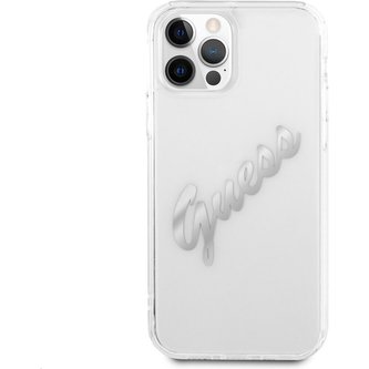 Guess PU Vintage Script Silver Logo kryt iPhone 12/12 Pro stříbrný