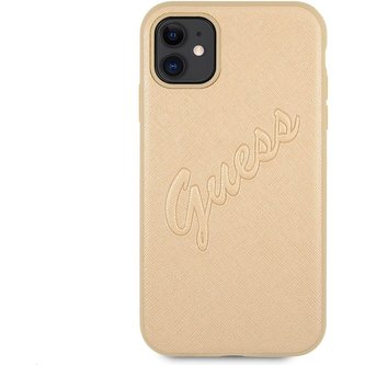 Guess PU Saffiano Vintage Script kryt iPhone 11 zlatý