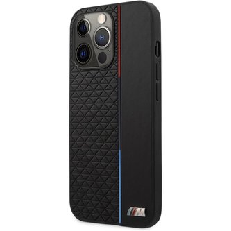 BMW PU Triangles Tricolor Line Kryt iPhone 13 Pro černý