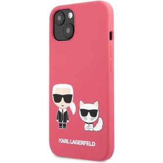 Karl Lagerfeld and Choupette Liquid Silicone Cover iPhone 13 červený
