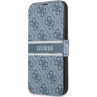Guess PU 4G Printed Stripe Book Case iPhone 13 Pro modrý