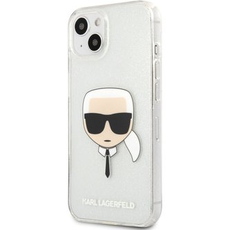 Karl Lagerfeld TPU Full Glitter Karl Head Cover iPhone 13 mini stříbrný