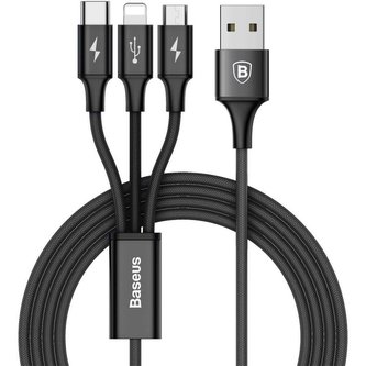 Baseus Rapid Series 3v1 napájecí kabel, 3A, 1,2m černý