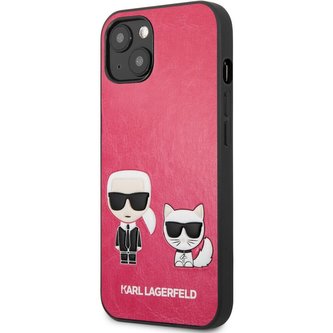 Karl Lagerfeld and Choupette PU Leather Cover iPhone 13 fuchsiový