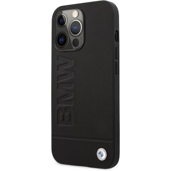 BMW Leather Hot Stamp Kryt iPhone 13 Pro černý
