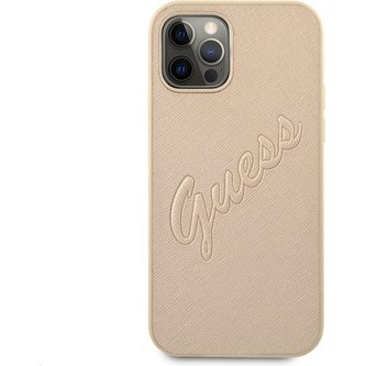 Guess PU Saffiano Vintage Script kryt iPhone 12 Pro Max zlatý