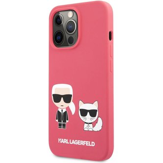 Karl Lagerfeld and Choupette Liquid Silicone Cover iPhone 13 Pro Max červený