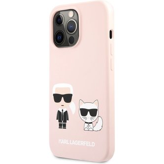 Karl Lagerfeld and Choupette Liquid Silicone Cover iPhone 13 Pro Max světle růžový
