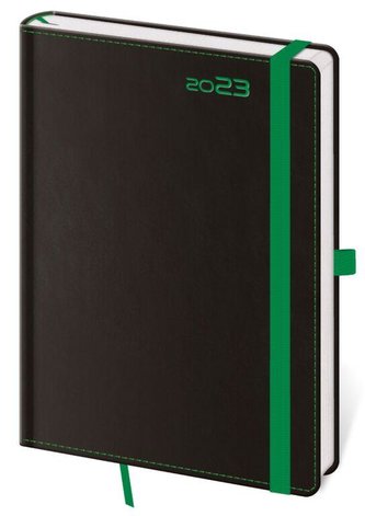 Diář 2023 Black Green/denní A5 s poutkem na propisku