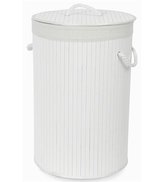 Koš na prádlo Compactor bambusový s víkem Bamboo - kulatý, bílý, 40 x v.60 cm