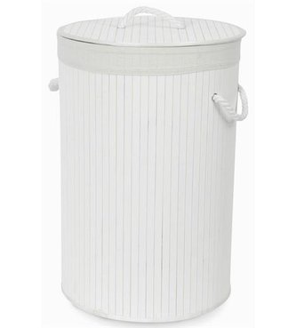 Koš na prádlo Compactor bambusový s víkem Bamboo - kulatý, bílý, 40 x v.60 cm